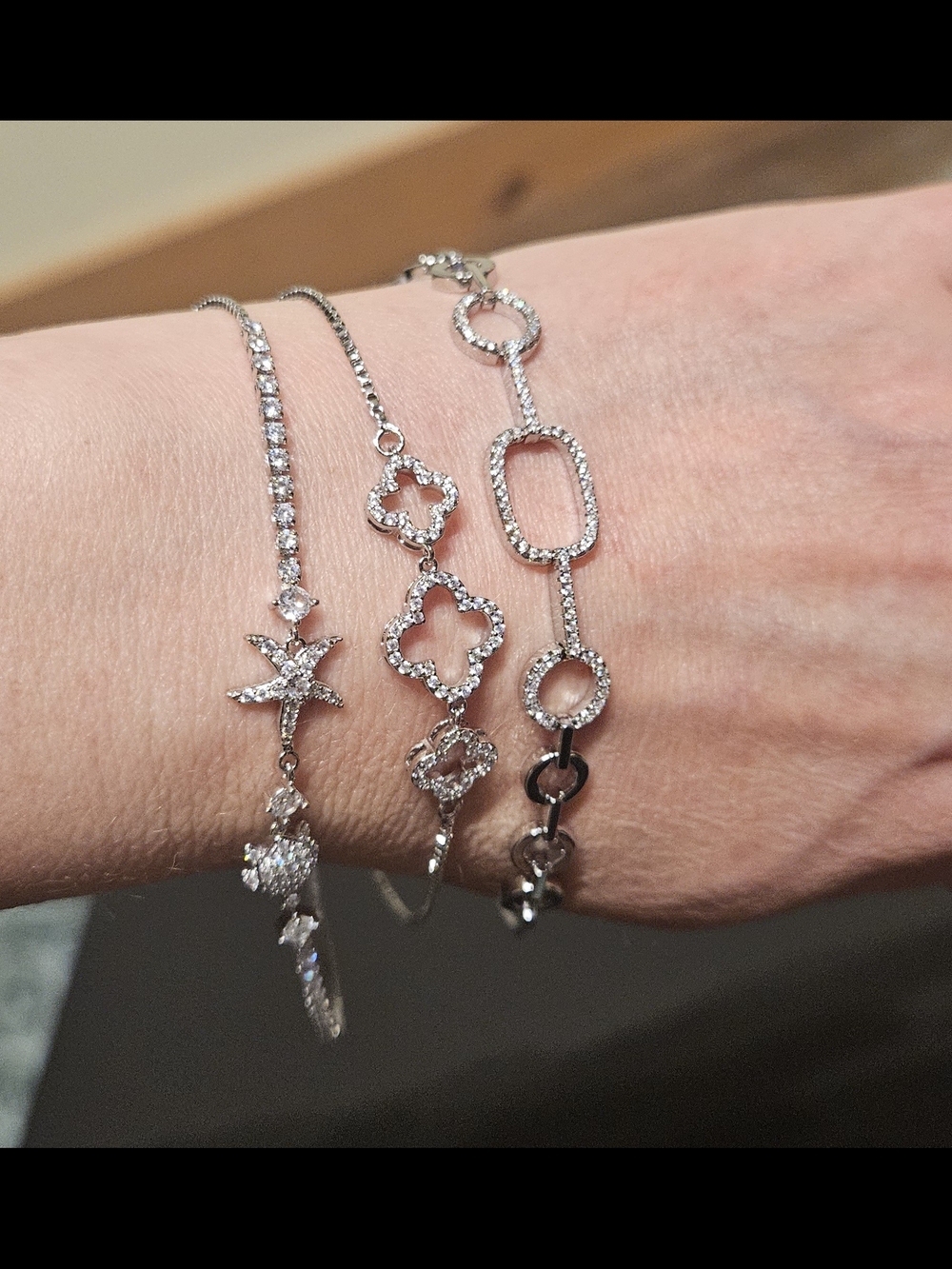 Dazzling Silver Cubic Zirconia Link & Charm Bracelet Set